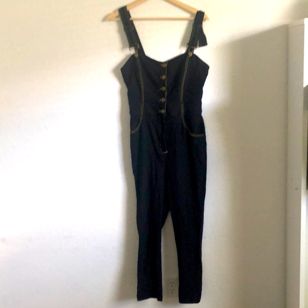 Rockabilly Vintage Style Black Denim overalls by Unique Vintage size medium 6-8.
